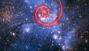 The unusual shape of the open cluster NGC 346 is partly due to stars and gas spiraling into the center of the cluster in a river-like motion; the red spiral superimposed on NGC 346 traces the movement of stars and gas toward the center; this spiraling motion is the most efficient way to feed star formation from the outside toward the center of the cluster. Image credit: NASA / ESA / Andi James, STScI.