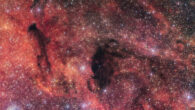 This image shows dark nebulae Barnard 92 (right) and Barnard 93 (left) in Messier 24. Image credit: ESO / VPHAS+ team / Cambridge Astronomical Survey Unit.
