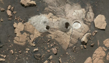 This image shows a rocky outcrop called Wildcat Ridge, where NASA’s Perseverance rover extracted two rock cores and abraded a circular patch to investigate the rock’s composition. Image credit: NASA / JPL-Caltech / ASU / MSSS.