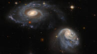 This Hubble image shows the galaxy pair Arp-Madore 608-333. The color image is composed of near-infrared and optical observations from Hubble’s Advanced Camera for Surveys (ACS) and the Dark Energy Camera (DECam) on the Victor M. Blanco 4-m Telescope. Four filters were used to sample various wavelengths. The color results from assigning different hues to each monochromatic image associated with an individual filter. Image credit: NASA / ESA / Hubble / Dark Energy Survey / DOE / FNAL / DECam / CTIO / NOIRLab / NSF / AURA / J. Dalcanton.