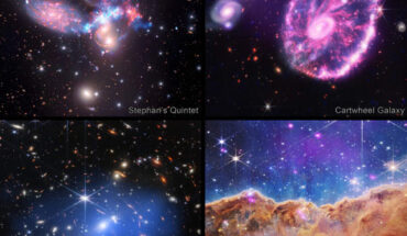 These images span a range of different types of objects, including a cluster of galaxies (SMACS J0723.3-7327), a galaxy group (Stefan’s Quintet), a star-forming nebula (Carina Nebula), and a galaxy (Cartwheel Galaxy). In each image, the X-rays from Chandra show higher-energy processes than the infrared view from Webb. Additionally, infrared data from Spitzer is included in the Stephan’s Quintet composite. Image credit: NASA / CXC / SAO / Spitzer / JPL-Caltech / Webb / ESA / CSA / STScI.