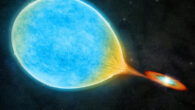 An artist’s illustration shows a white dwarf (right) circling a larger, Sun-like star (left) in an ultra-short orbit, forming a cataclysmic binary system. Image credit M. Weiss / Harvard & Smithsonian’s Center for Astrophysics.