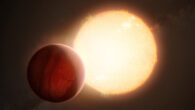 This artist’s impression shows an ultrahot exoplanet as it is about to transit in front of its host star. Image credit: M. Kornmesser / ESO.