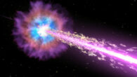 Astronomers think GRB 221009A represents the birth of a new black hole formed within the heart of a collapsing star. In this illustration, the black hole drives powerful jets of particles traveling near the speed of light. The jets pierce through the star, emitting X-rays and gamma rays as they stream into space. Image credit: NASA / Swift / Cruz deWilde.