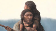 A Neanderthal father and his daughter. Image credit: Tom Bjorklund.