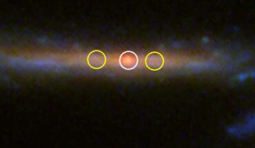 This Webb image shows the highly-magnified red supergiant candidate Quyllur (white, central circle). Image credit: NASA / ESA / CSA / Webb / Diego et al., arXiv: 2210.06514.