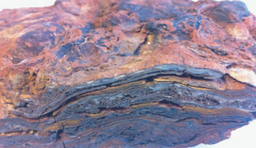 Hand sample of Dresser Formation stromatolite with domical topography (arrowed). Image credit: Hickman-Lewis et al., doi: 10.1130/G50390.1.