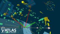 ATLAS candidate event for a Higgs boson decaying into two Z bosons that in turn decay into two muons and two electrons. Image credit: CERN.