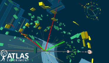 ATLAS candidate event for a Higgs boson decaying into two Z bosons that in turn decay into two muons and two electrons. Image credit: CERN.
