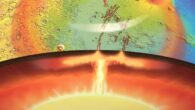 An artist’s impression of an active mantle plume -- a large blob of warm and buoyant rock -- rising from deep inside Mars and pushing up Elysium Planitia, a plain within the planet’s northern lowlands. Image credit: Adrien Broquet & Audrey Lasbordes.