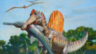Spinosaurus aegyptiacus was adapted for hunting along shorelines instead of venturing deep underwater. Image credit: James Gurney.