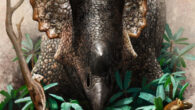 Small primitive mammals live alongside a Triceratops; a softshell turtle climbs up a log, unaware that its freshwater surroundings will shelter it from the asteroid. Image credit: Henry Sharpe.