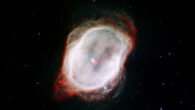This image of the Southern Ring Nebula was captured by Webb’s Near-Infrared Camera (NIRCam) and Mid-Infrared Instrument (MIRI); it highlights the very hot gas that surrounds the central stars. Image credit: NASA / ESA / CSA / STScI / O. De Marco, Macquarie University / J. DePasquale, STScI.