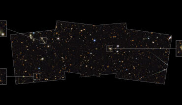 This PEARLS image shows early galaxies in the North Ecliptic Pole; callouts are used to highlight three specific galaxies. Image credit: NASA / ESA / CSA / A. Pagan, STScI / R. Jansen, ASU.
