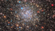This Hubble image shows the globular cluster NGC 6355; towards the center the stars become even more dense in a circular region, and also more blue; around the edges there are some redder foreground stars, and many small stars in the background. Image credit: NASA / ESA / Hubble / E. Noyola / R. Cohen.