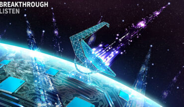 An artist’s impression of the Robert C. Byrd Green Bank Telescope receiving signals from space. Image credit: Danielle Futselaar / Breakthrough Listen.