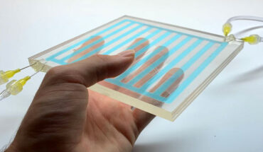 Prototypes designed and built by Kay et al. contain several layers of channels, each of which contain fluids with various optical properties; by pumping the fluids in and out of the channels, the system can optimize the type, quantity and distribution of light passing through. Image credit: Raphael Kay / Adrian So.