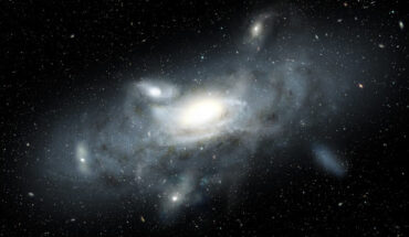 An artist’s impression of our Milky Way Galaxy in its youth. The Sparkler galaxy provides a snap-shot of an infant Milky Way as it accretes mass over cosmic time. Image credit: James Josephides, Swinburne University.