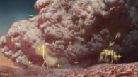 This artist’s concept illustrates a Martian dust storm, which might also crackle with electricity. Image credit: NASA.