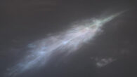 This feather-shaped iridescent cloud was captured just after sunset on January 27, 2023, the 3,724th Martian day, or Sol, of Curiosity’s mission. Image credit: NASA / JPL-Caltech / MSSS.