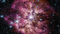 This image shows WR 124, a star located approximately 15,000 light-years away in the constellation of Sagitta. The star displays the characteristic diffraction spikes of Webb’s Near-infrared Camera (NIRCam), caused by the physical structure of the telescope itself. NIRCam effectively balances the brightness of the star with the fainter gas and dust surrounding it, while Webb’s Mid-Infrared Instrument (MIRI) reveals the nebula’s structure. Image credit: NASA / ESA / CSA / STScI / Webb ERO Production Team.