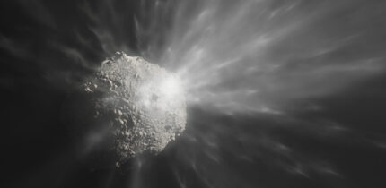 This artist’s illustration shows the ejection of a cloud of debris after NASA’s DART spacecraft collided with the asteroid Dimorphos. Image credit: ESO / M. Kornmesser.