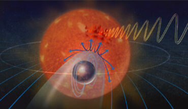 An artist’s conceptual rendering of interactions between a prospective exoplanet and its star. Image credit: NSF / Alice Kitterman.