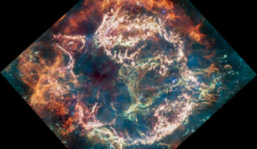 This new image from Webb’s Mid-Infrared Instrument (MIRI) shows Cassiopeia A, a supernova remnant located about 11,000 light-years from Earth in the constellation Cassiopeia. Image credit: NASA / ESA / CSA / D.D. Milisavljevic, Purdue University / T. Temim, Princeton University / I. De Looze, Ghent University / J. DePasquale, STScI.