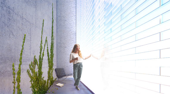 Visualization of the glazed wall made with translucent aerogel bricks. Image credit: Ganobjak et al., doi: 10.1016/j.jobe.2022.105600.