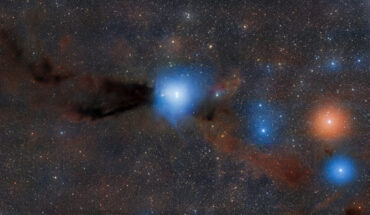 The two young, low-mass protostars HR 5999 and HR 6000 illuminate nearby dust, creating the reflection nebula Bernes 149. These stars grew out of the dusty dark cloud of Lupus 3, part of a larger complex of as many as nine dark clouds. Image credit: CTIO / NOIRLab / DOE / NSF / AURA / T.A. Rector, University of Alaska Anchorage & NSF’s NOIRLab / D. de Martin & M. Zamani, NSF’s NOIRLab.