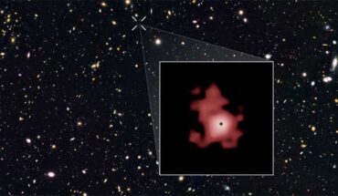 The hyperluminous star-forming galaxy GN-z11 hosts an accreting black hole. Image credit: NASA / ESA / P. Oesch, Yale University / G. Brammer, STScI / P. van Dokkum, Yale University / G. Illingworth, University of California, Santa Cruz / Sci.News.