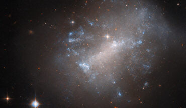 This Hubble image shows NGC 7292, an irregular galaxy some 44 million light-years away in the constellation of Pegasus. The color image was made from separate exposures taken in the visible and near-infrared regions of the spectrum Hubble’s Advanced Camera for Surveys (ACS). Two filters were used to sample various wavelengths. The color results from assigning different hues to each monochromatic image associated with an individual filter. Image credit: NASA / ESA / Hubble / C. Kilpatrick.