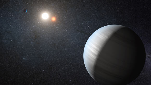 An artist’s rendition of a multiplanetary circumbinary system. Image credit: NASA’s Ames Research Center / JPL-Caltech / T. Pyle.