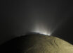 Saturn’s moon Enceladus with a plume. Image credit: NASA / JPL-Caltech / SSI / Kevin M. Gill.
