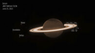 This image from Webb’s NIRCam instrument shows Saturn, its rings and some of its moons. Image credit: NASA / ESA / CSA / STScI / M. Tiscareno, SETI Institute / M. Hedman, University of Idaho / M. El Moutamid, Cornell University / M. Showalter, SETI Institute / L. Fletcher, University of Leicester / H. Hammel, AURA / J. DePasquale, STScI.