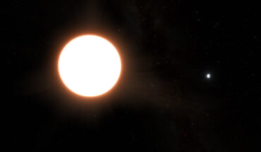 An artist’s impression of LTT 9779b orbiting its host star. Image credit: Ricardo Ramírez Reyes, Universidad de Chile.