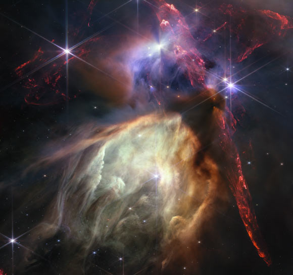 This Webb image shows a part of the Rho Ophiuchi cloud complex, the closest star-forming region to Earth. Image credit: NASA / ESA / CSA / STScI / Klaus Pontoppidan, STScI.