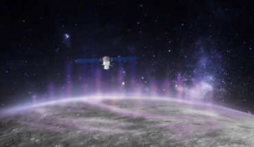 An artist’s representation of BepiColombo flying through precipitating electrons that can trigger X-ray auroras on the surface of Mercury. Image credit: Thibaut Roger / Europlanet.