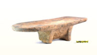 The footed grinding slab from the archaeological site of Oc Eo in Vietnam. Scale bar - 10 cm. Image credit: Wang et al., doi: 10.1126/sciadv.adh5517.