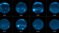 This sequence of Hubble images chronicles the waxing and waning of the amount of cloud cover on Neptune. Image credit: NASA / ESA / Erandi Chavez, UC Berkeley / Imke de Pater, UC Berkeley.