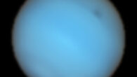 This image from the MUSE instrument on ESO’s Very Large Telescope shows Neptune; a dark spot can be seen to the upper-right. Image credit: ESO / Irwin et al.