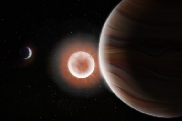 An artist’s rendition of the two exoplanets and their parent star in the TOI-4600 system. Image credit: Tedi Vick.