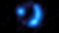 This image shows the orientation of the magnetic field in the distant galaxy 9io9, seen here when the Universe was only 20% of its current age -- the furthest ever detection of a galaxy’s magnetic field. Image credit: ALMA / ESO / NAOJ / NRAO / Geach et al.