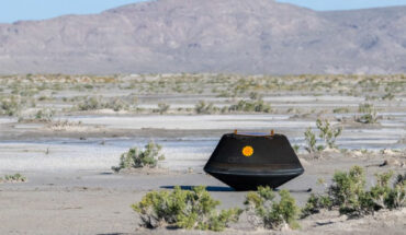 The sample return capsule from NASA’s OSIRIS-REx mission is seen shortly after touching down in the desert, September 24, 2023, at the Department of Defense’s Utah Test and Training Range. Image credit: NASA / Keegan Barber.