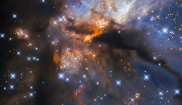 This Hubble image shows G35.2-0.7N, a star-forming region some 7,200 light-years away in the constellation of Aquila. Image credit: NASA / ESA / Hubble / R. Fedriani / J. Tan.