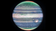 This Webb image of Jupiter shows stunning details of the majestic planet in infrared light. In this image, brightness indicates high altitude. The numerous bright white ‘spots’ and ‘streaks’ are likely very high-altitude cloud tops of condensed convective storms. Aurorae, appearing in red in this image, extend to higher altitudes above both the northern and southern poles of the planet. By contrast, dark ribbons north of the equatorial region have little cloud cover. Image credit: NASA / ESA / CSA / STScI / Ricardo Hueso, UPV / Imke de Pater, UC Berkeley / Thierry Fouchet, Observatory of Paris / Leigh Fletcher, University of Leicester / Michael H. Wong, UC Berkeley / Joseph DePasquale, STScI.