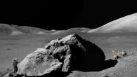 Greer et al. analyzed tiny zircon crystals inside lunar dust collected in 1972 by Apollo 17 astronauts. Image credit: Eugene A. Cernan / Eric Hartwell.