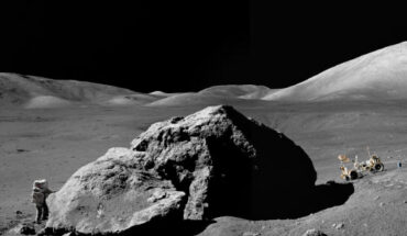 Greer et al. analyzed tiny zircon crystals inside lunar dust collected in 1972 by Apollo 17 astronauts. Image credit: Eugene A. Cernan / Eric Hartwell.