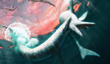 Reconstruction of Jormungandr walhallaensis shown engaging in intraspecific combat. Image credit: Henry Sharpe.