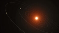 An artist’s concept of Kepler-385, the seven-planet system revealed in a new catalog of planet candidates discovered by NASA’s Kepler space telescope. Image credit: NASA / Daniel Rutter.